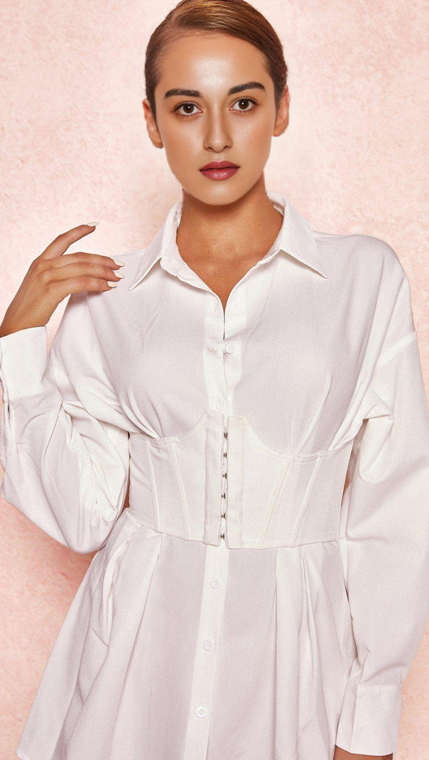 AIIZIE WHITE CINCHED WAIST SHIRT DRESS - product image