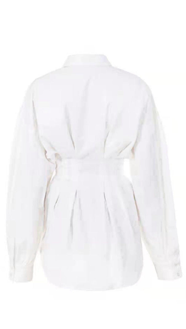 AIIZIE WHITE CINCHED WAIST SHIRT DRESS - product image