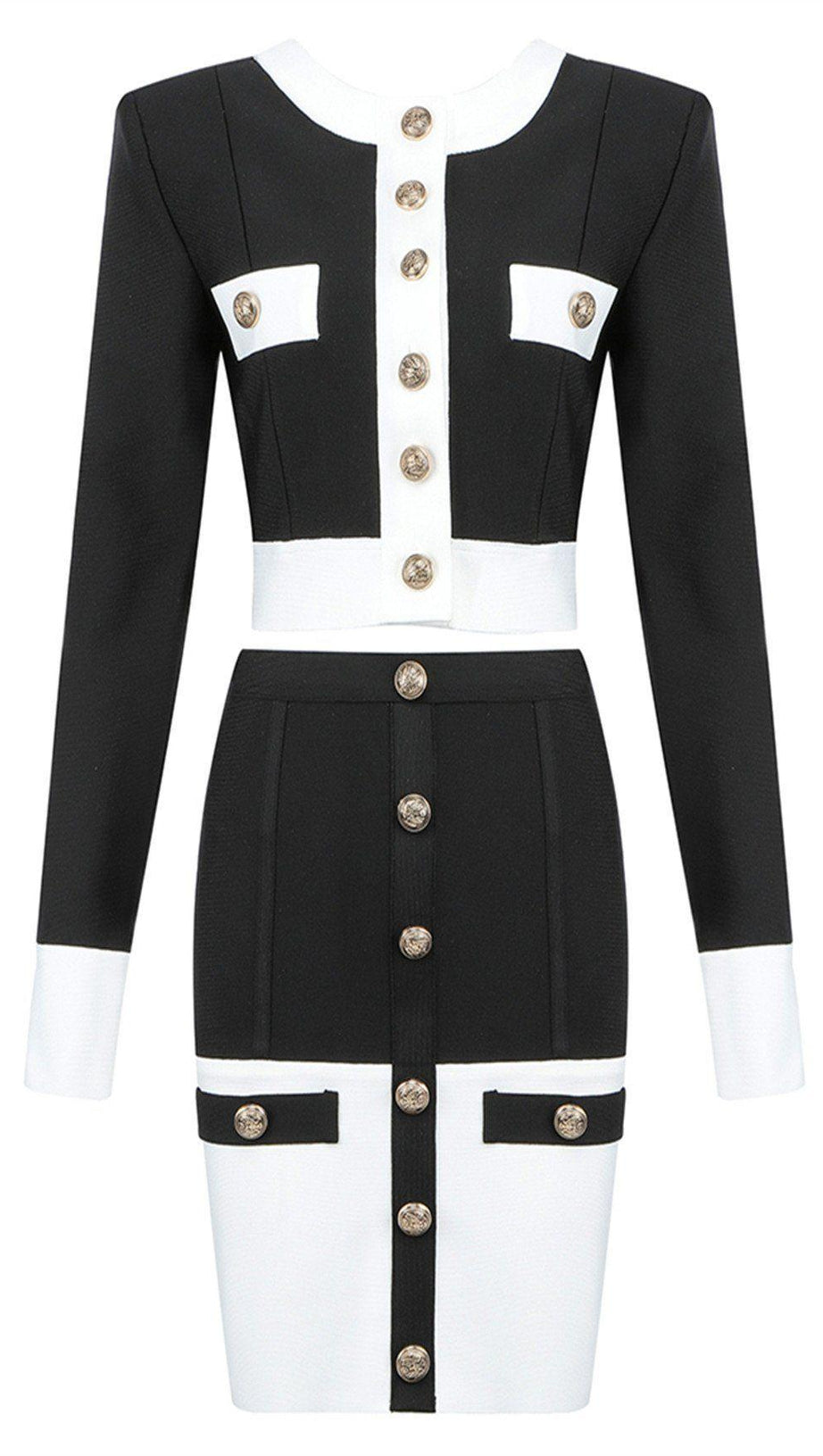 WHITE AND BLACK BANDAGE DRESS