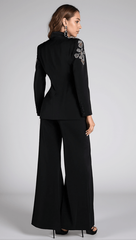 TRAINOTI DIAMOND BEADED SLIT BLAZER SET