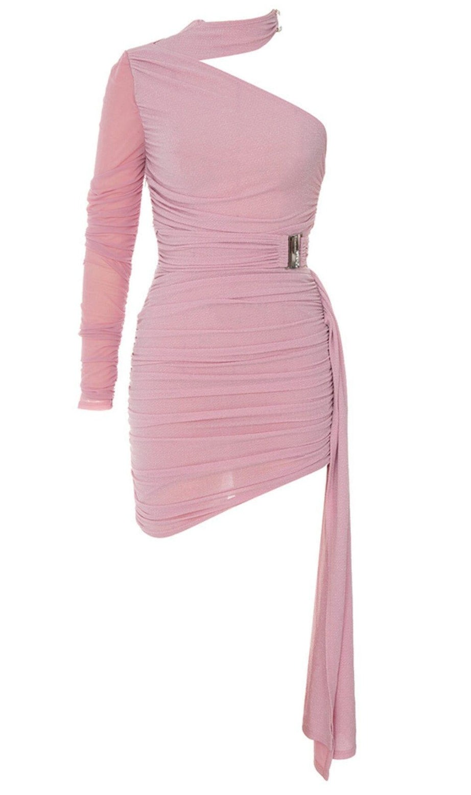 SEQUIN RUCHED MINI DRESS IN ROSE PINK