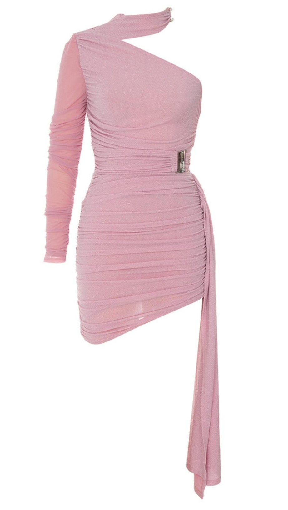 SEQUIN RUCHED MINI DRESS IN ROSE PINK