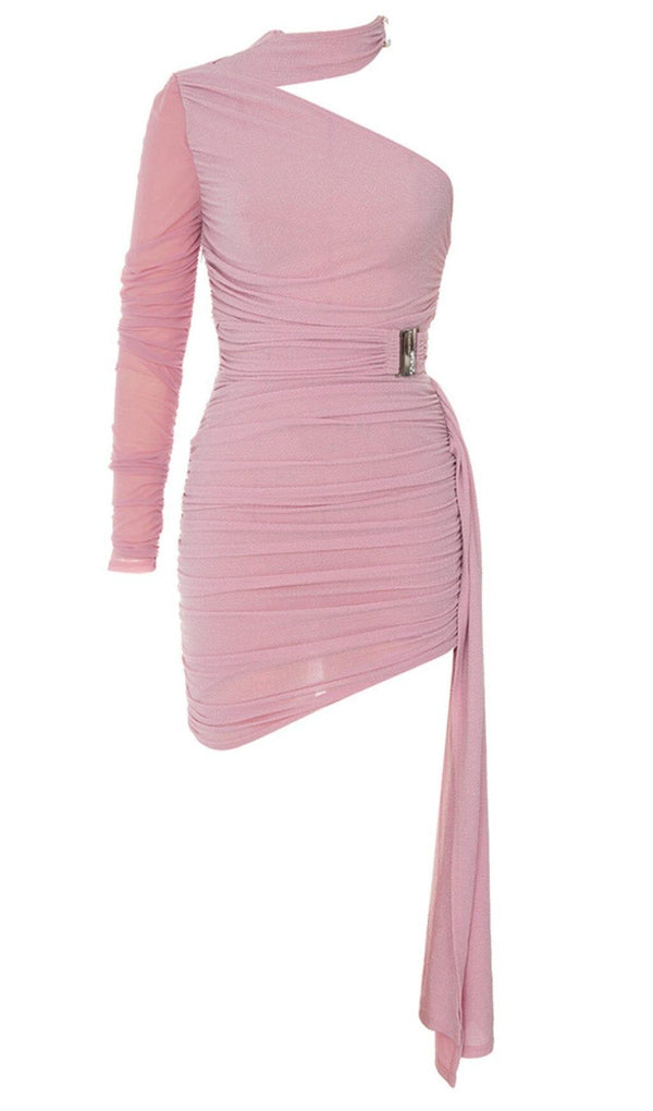 SEQUIN RUCHED MINI DRESS IN ROSE PINK