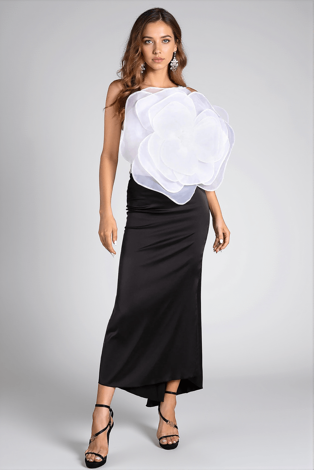 BARIADI ONE SHOULDER 3D FLOWER MAXI DRESS