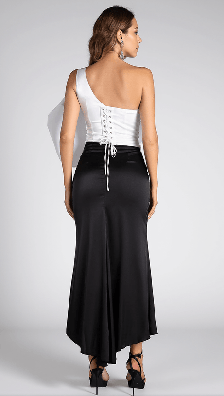 BARIADI ONE SHOULDER 3D FLOWER MAXI DRESS