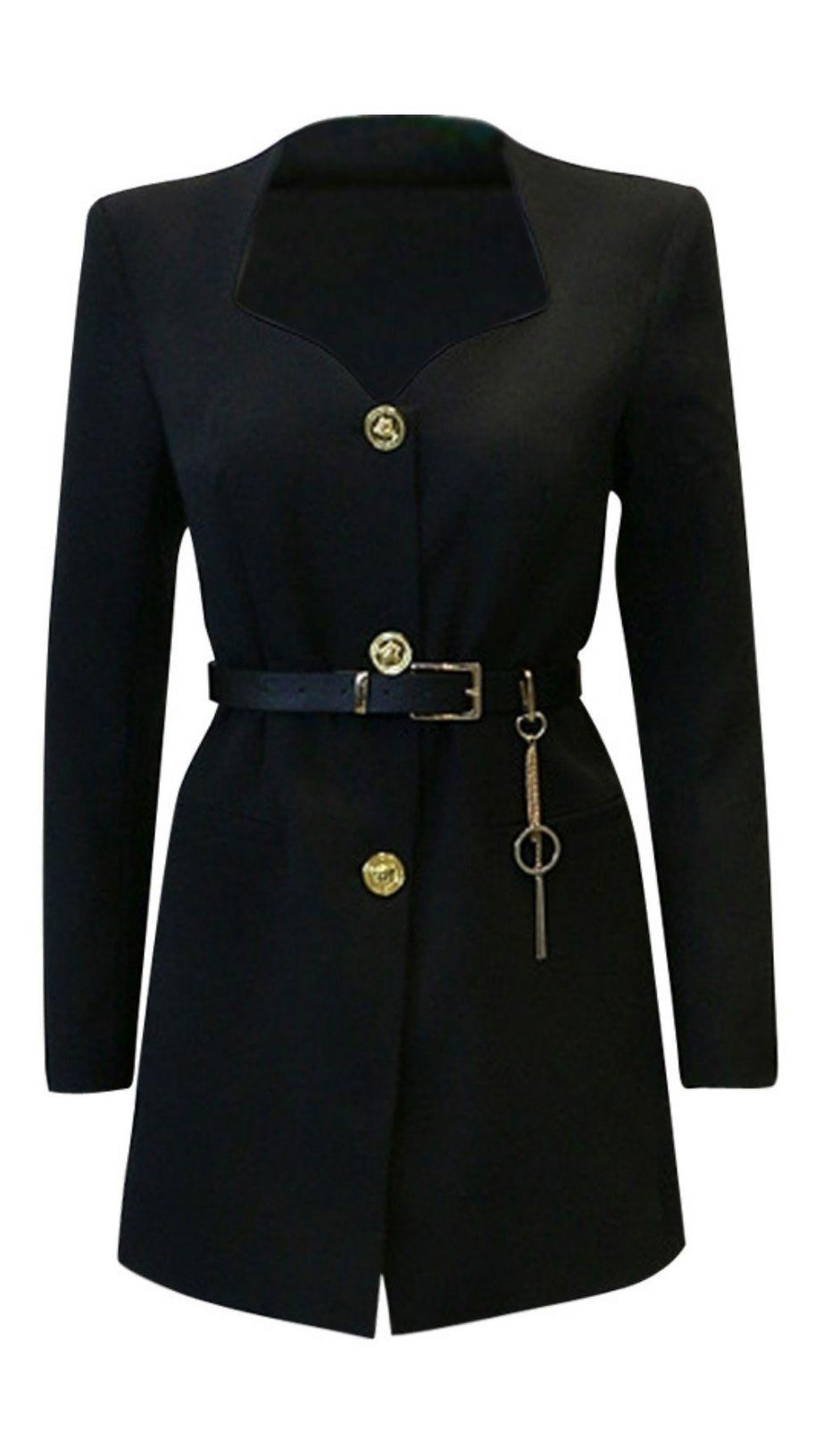 V-NECK SHOULDER PADS BUSINESS SUIT DRESS