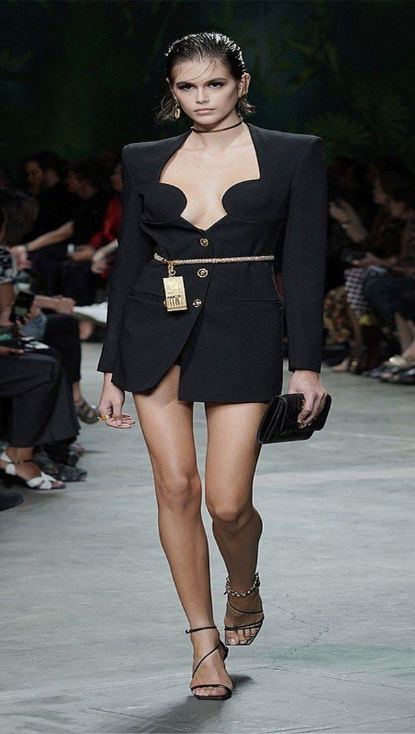 AIIZIE V-NECK SHOULDER PADS BUSINESS SUIT DRESS - product image