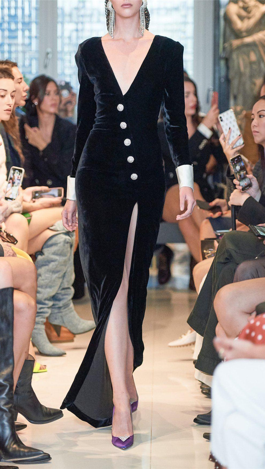 VINTAGE FRENCH STYLE V-NECK SLIT DRESS