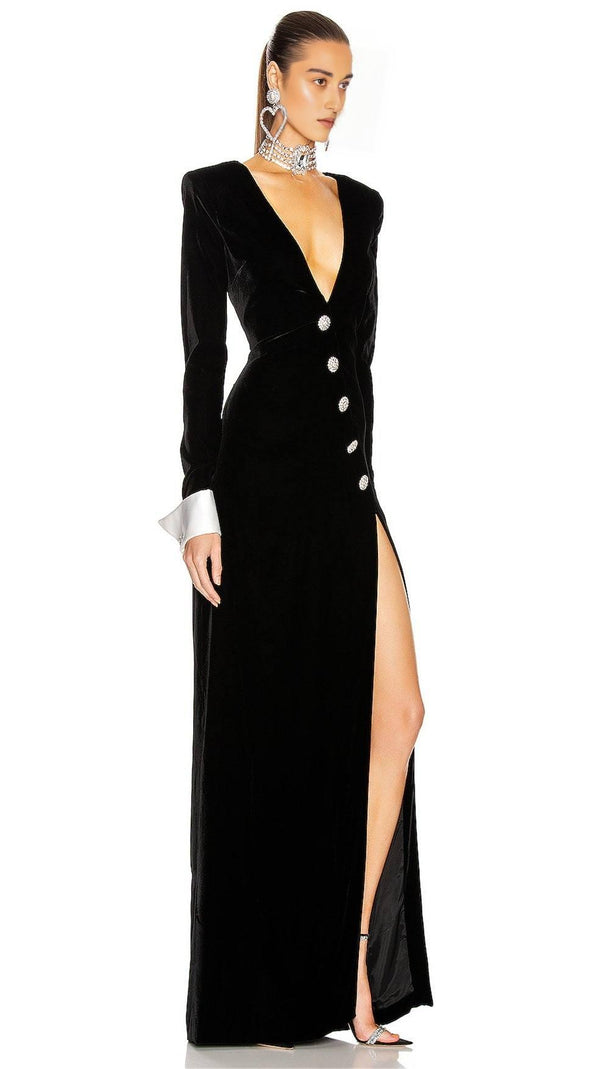 AIIZIE VINTAGE FRENCH STYLE V-NECK SLIT DRESS - product image