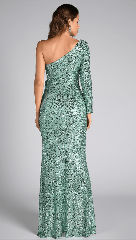 NIKI ONE SHOULDER SEQUIN HIGH SLIT DRESS