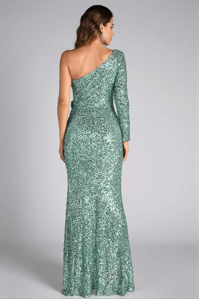 Niki One Shoulder Sequin High Slit Dress