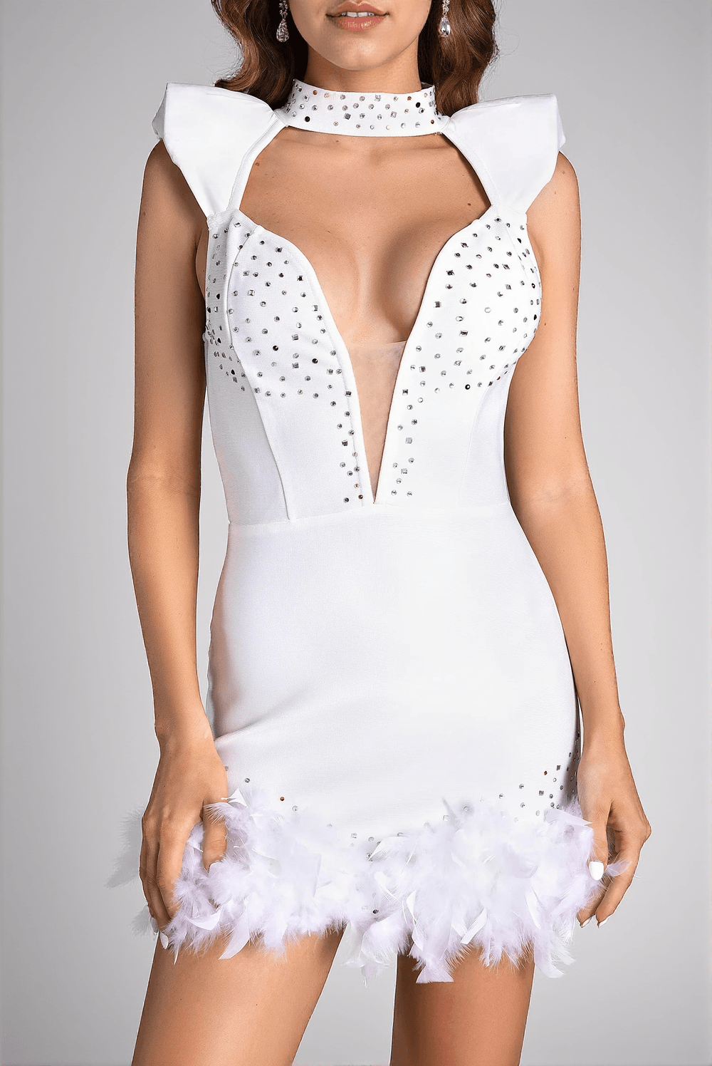 Spiteridi Minikleid mit Strass und Federn