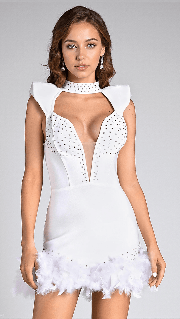 AIIZIE SPITERIDI RHINESTONE FEATHER MINI DRESS - product image