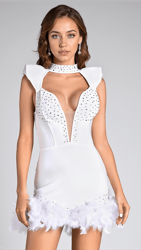 Spiteridi Minikleid mit Strass und Federn