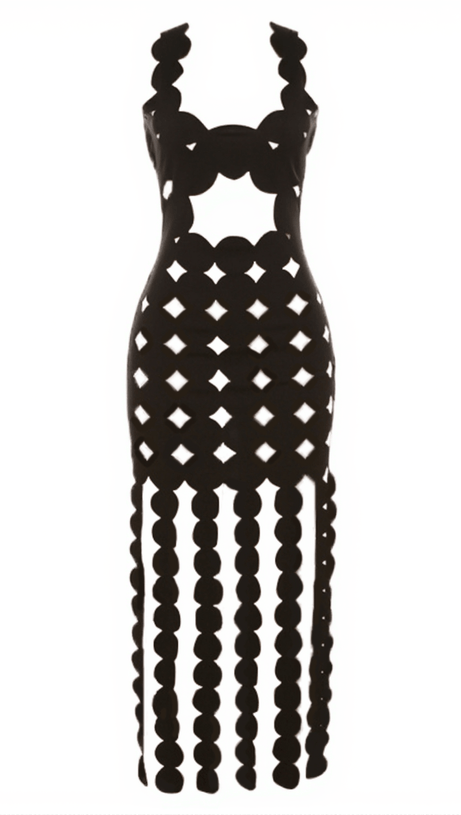 NYX CIRCLE CUTOUT FRINGE MAXI DRESS