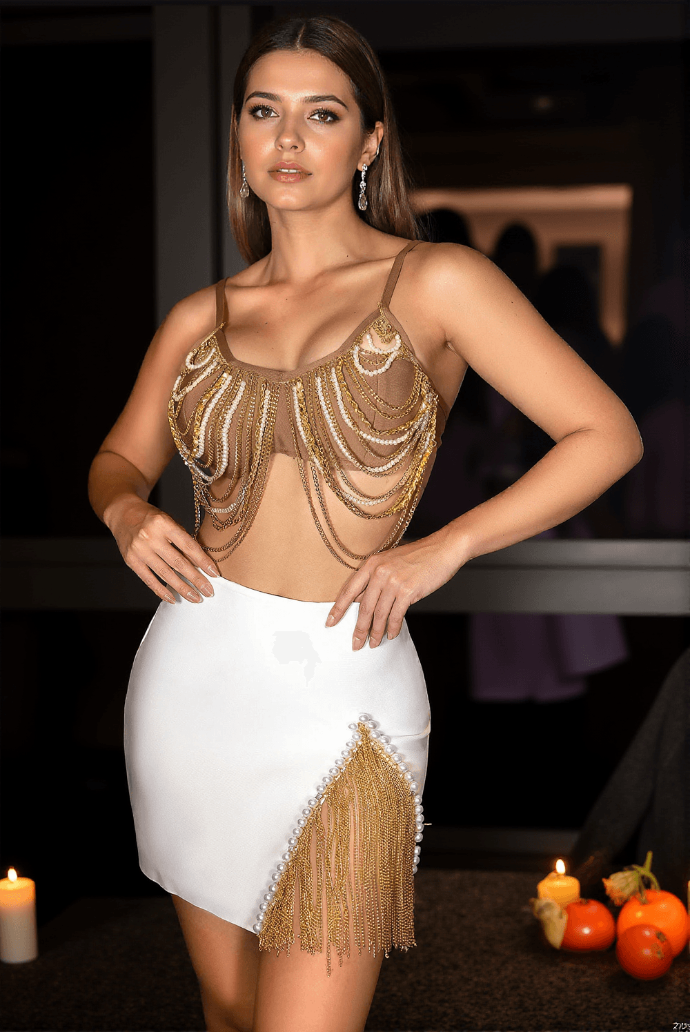 FILIPPA PEARL BODY CHAIN SET IN WHITE