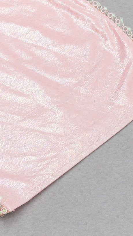 EYELET LACE UP BODYCON DRESS IN PINK