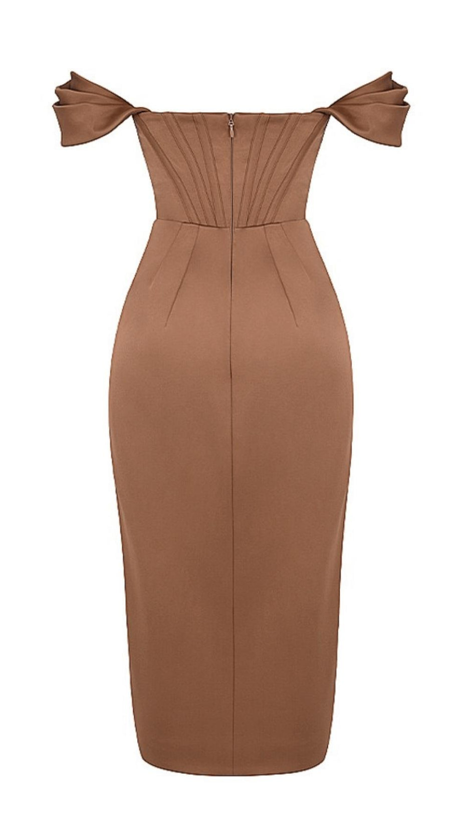 SATIN-KORSETT-MIDIKLEID IN BRAUN 