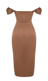 SATIN CORSET MIDI DRESS IN BROWN