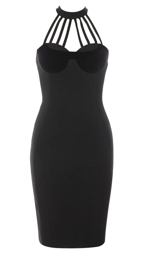 AIIZIE HALTER NECK BANDAGE MIDI DRESS IN BLACK - product image