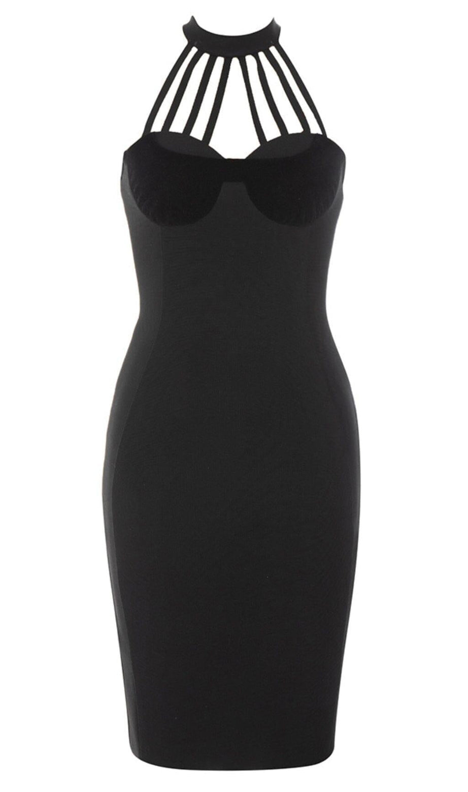 Neckholder-Bandage-Midikleid in Schwarz