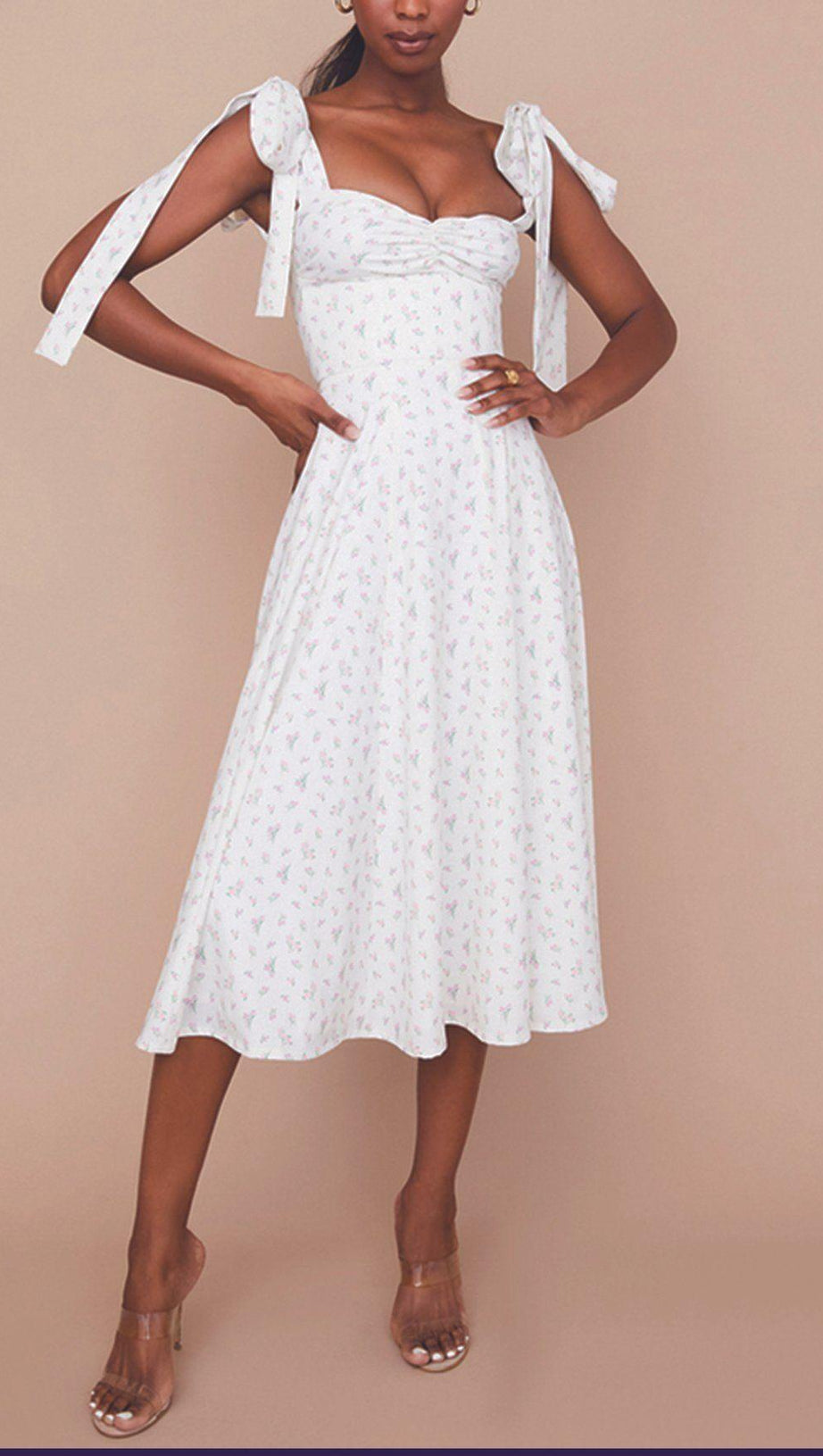 ABITO STAMPATO AVORIO CON BRETELLE