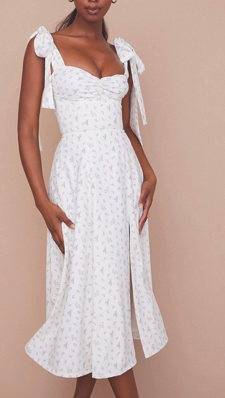 ABITO STAMPATO AVORIO CON BRETELLE