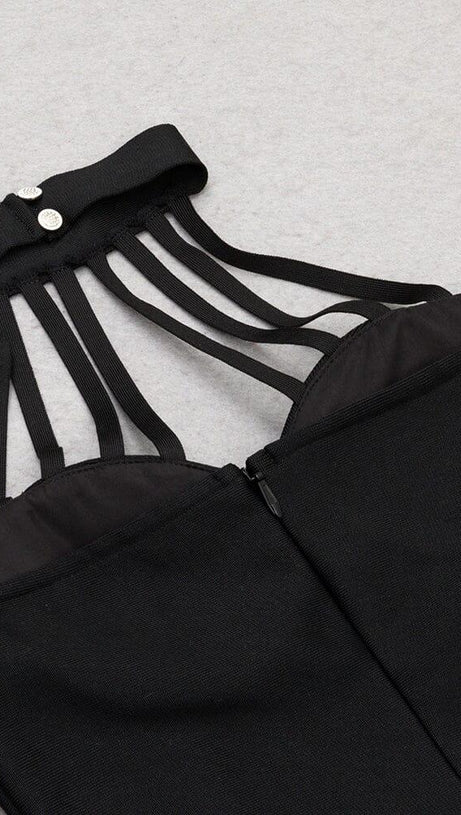 HALTER NECK BANDAGE MIDI DRESS IN BLACK