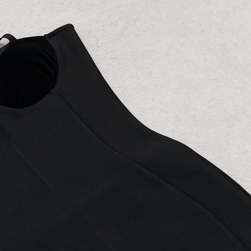 ABITO MIDI CON BENDAGGIO E SCOLLO ALL'AMERICANO NERO
