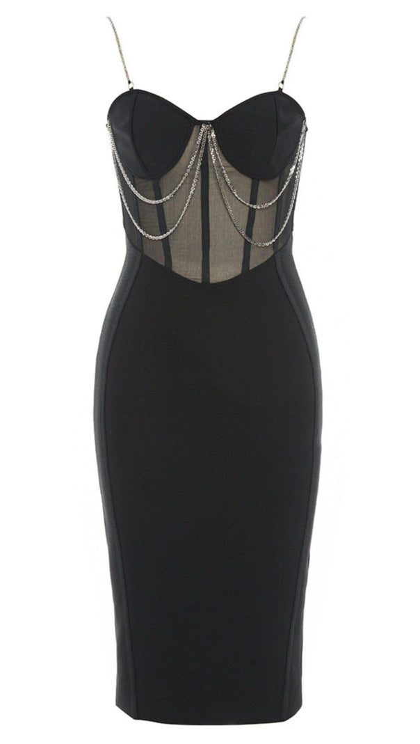 AIIZIE STRAPPY MESH CORSET MIDI DRESS IN BLACK - product image