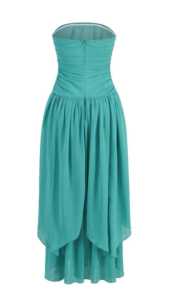 AIIZIE STRAPLESS RUCHED HIGH SPLIT MESH DRESS - product image