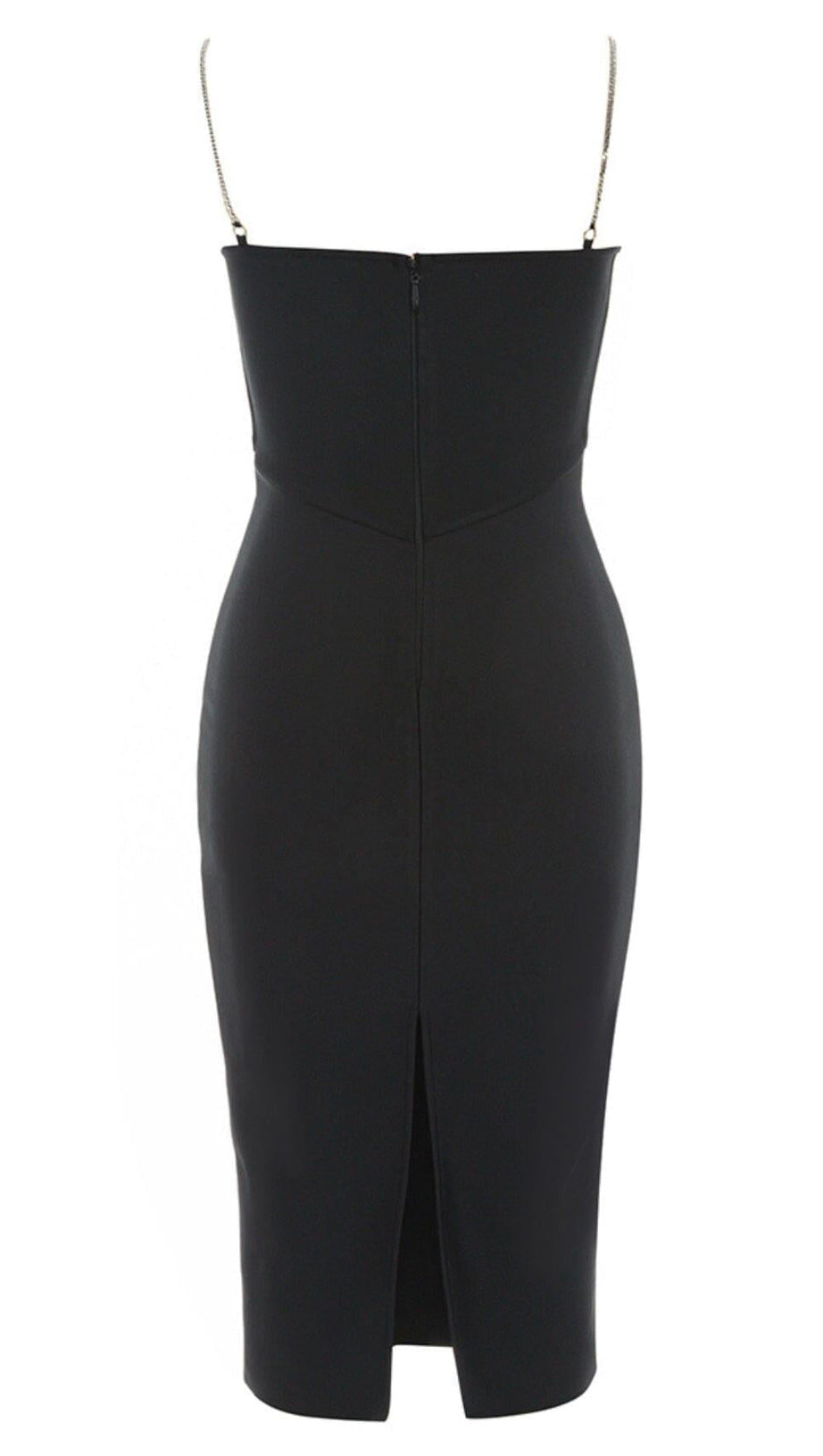 STRAPPY MESH CORSET MIDI DRESS IN BLACK