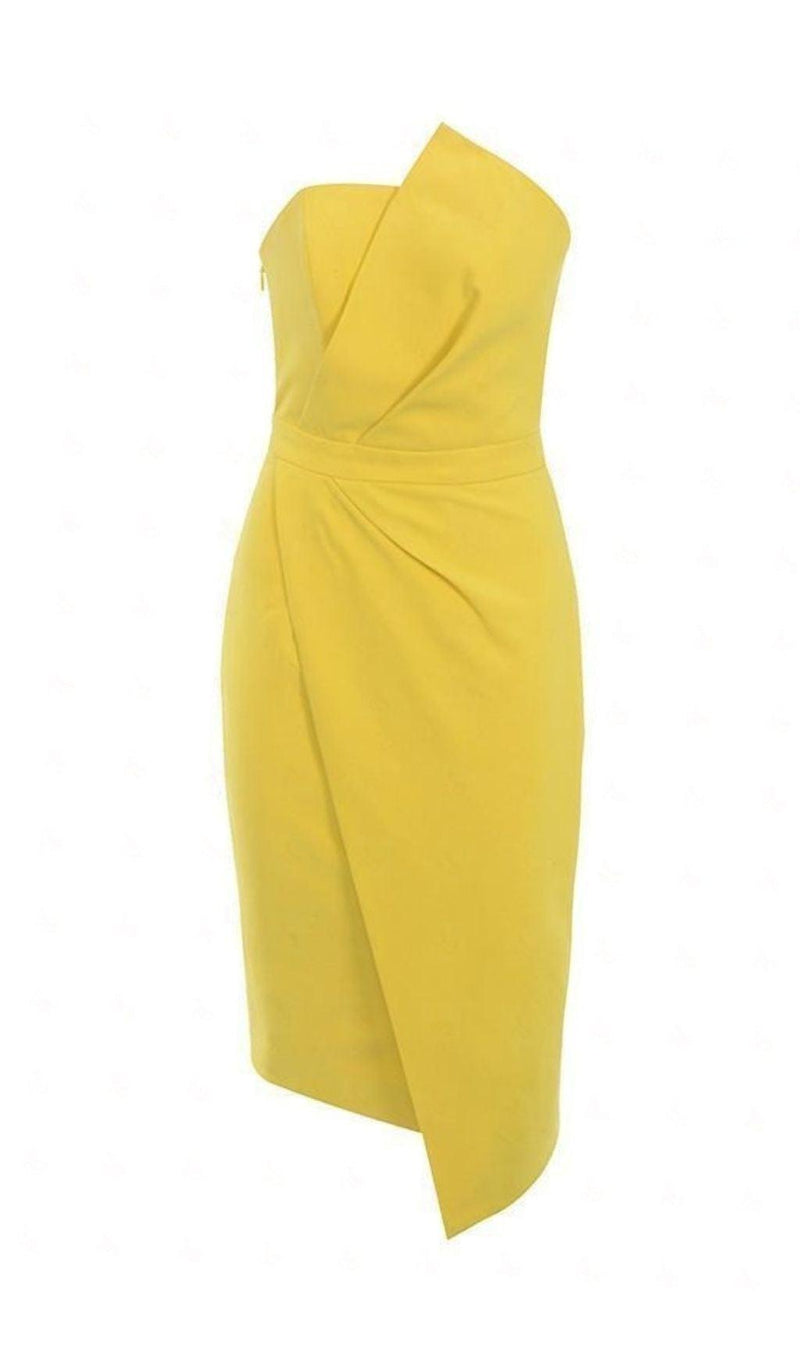 FOLD FRONT MINI DRESS IN YELLOW