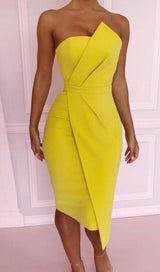 FOLD FRONT MINI DRESS IN YELLOW