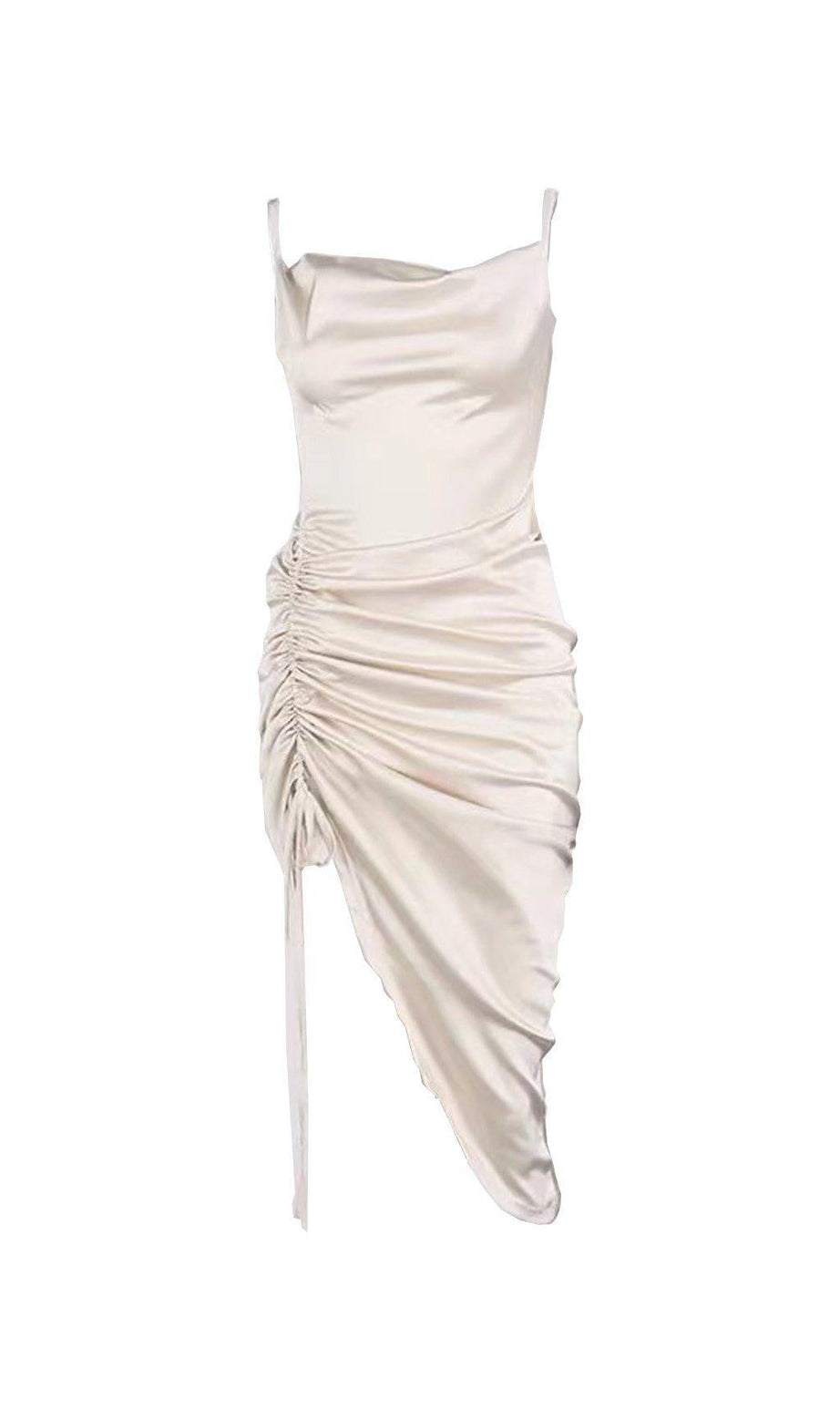 Elfenbeinfarbenes, plissiertes Sling-Kleid mit Schlitz
