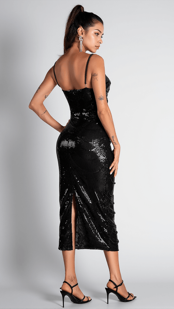 AIIZIE IFIGENEIA PEARL SEQUIN CUT OUT MIDI DRESS - product image