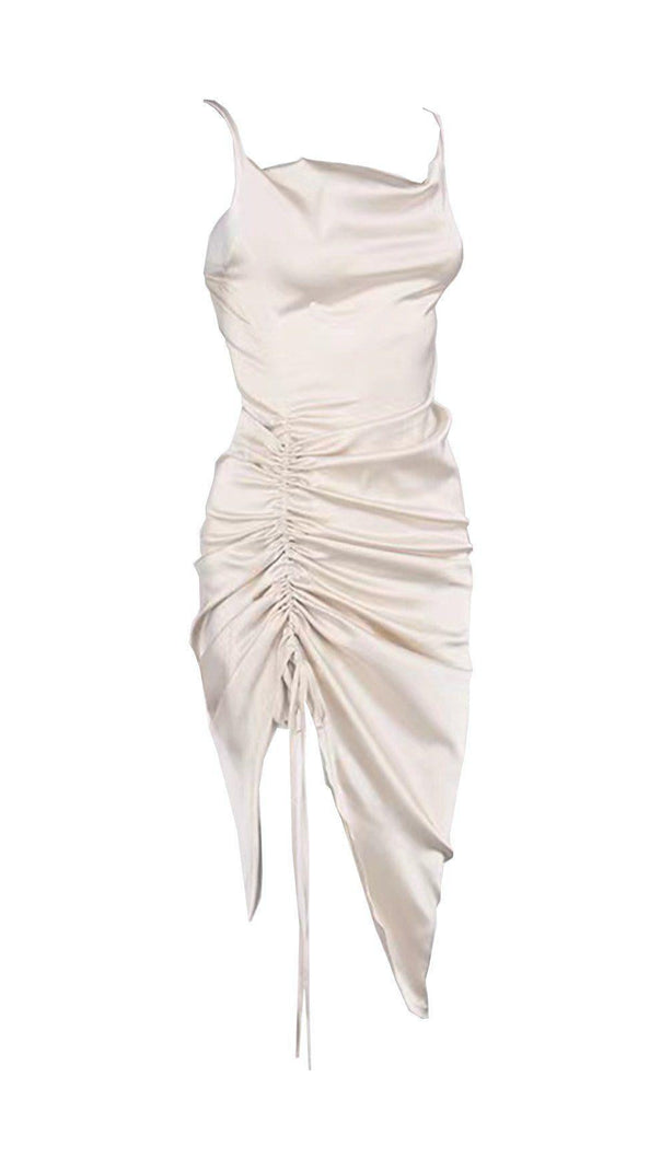 Elfenbeinfarbenes, plissiertes Sling-Kleid mit Schlitz