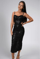 Ifigeneia Pearl Sequin Cut Out Midi Dress