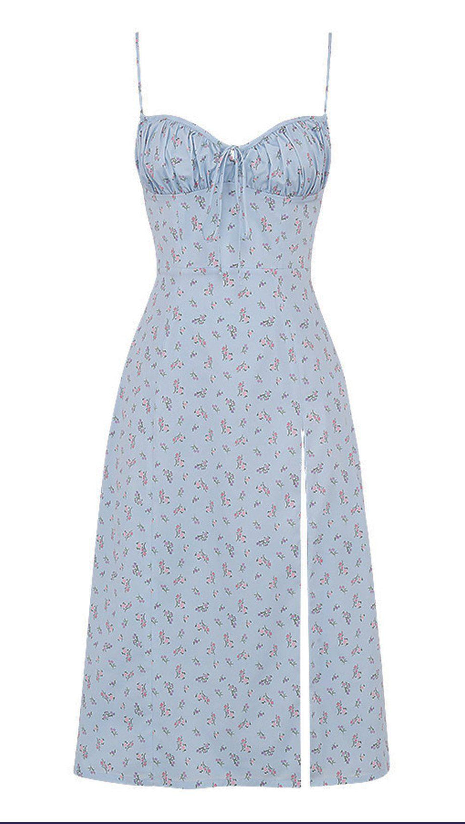 SKY BLUE SUSPENDER PRINT DRESS