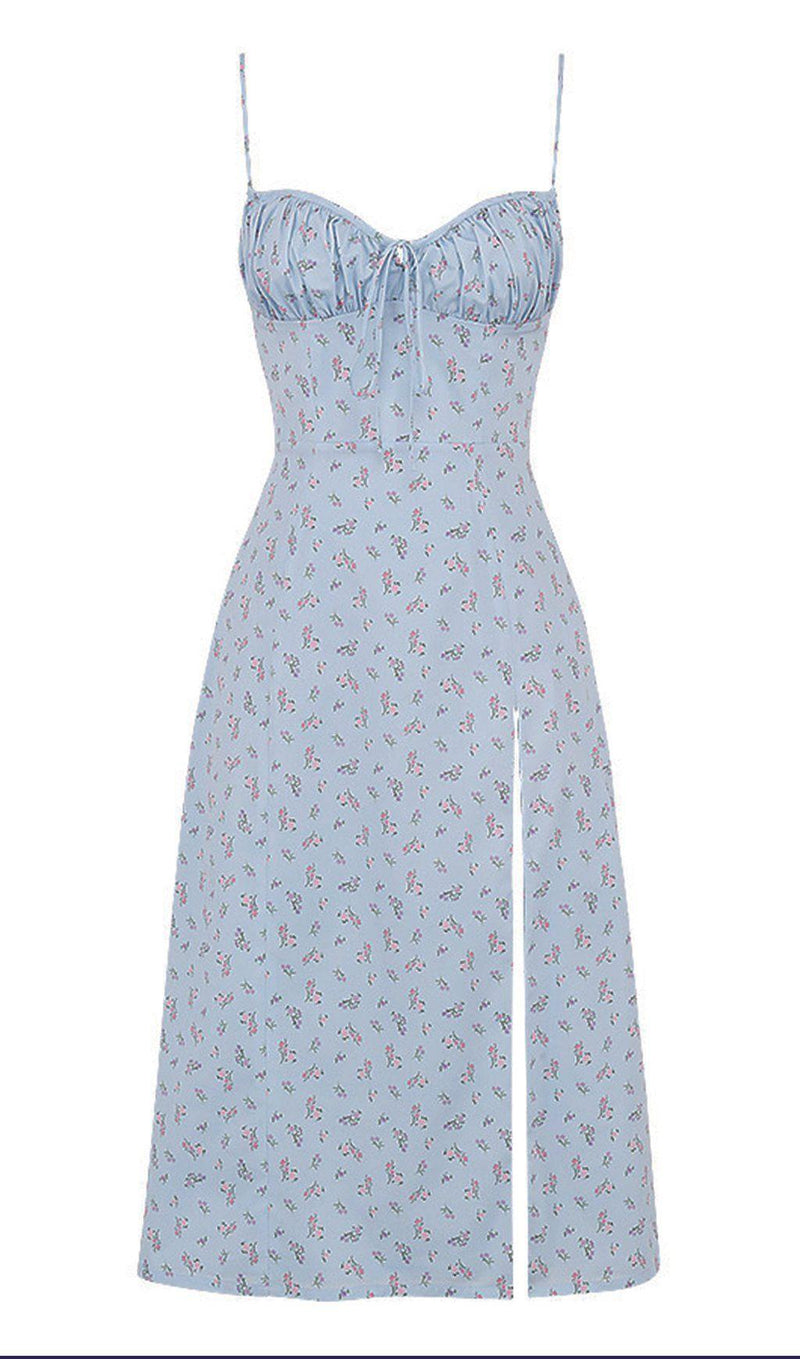 SKY BLUE SUSPENDER PRINT DRESS