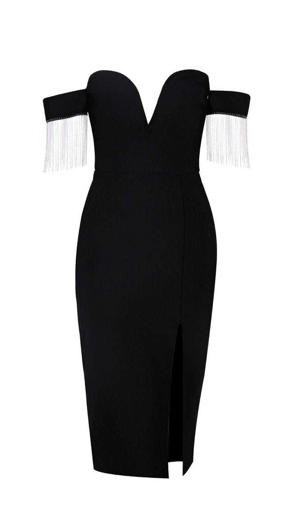 AIIZIE STRAPLESS SLIT BANDAGE DRESS IN BLACK - product image