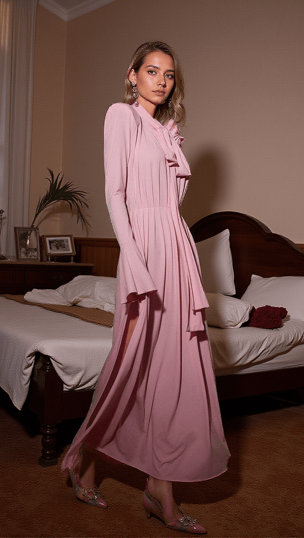 AIIZIE BENTON LONG SLEEVE FLOWER EMBELLISHED MAXI DRESS IN PINK - product image