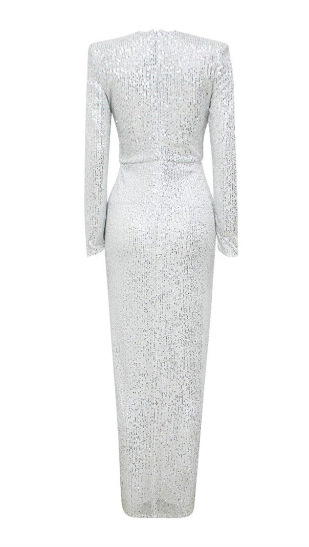 AIIZIE SILVER SEQUINED V-NECK LONG DRESS - product image