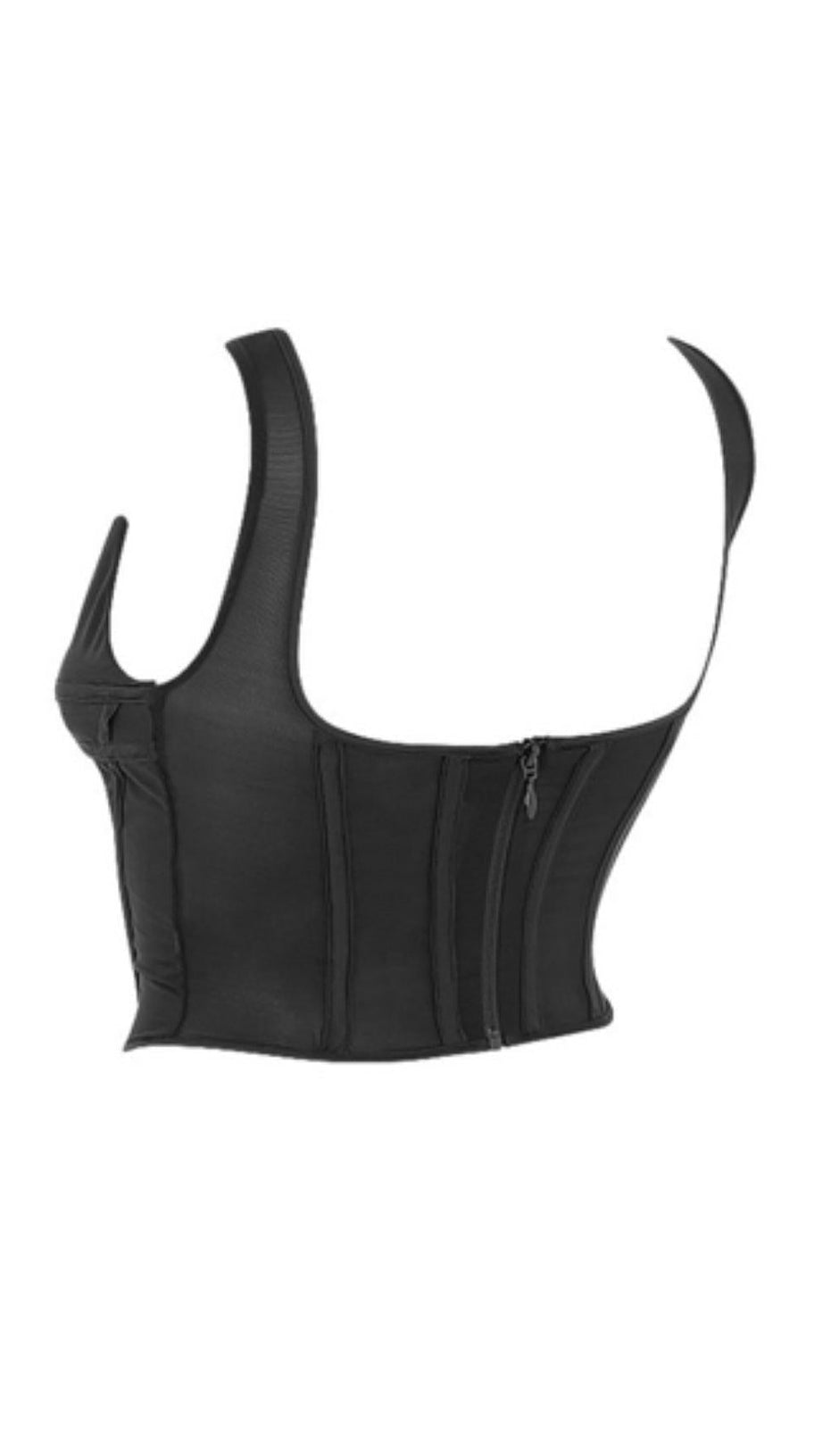 Kurzes, genähtes Strapsoberteil.