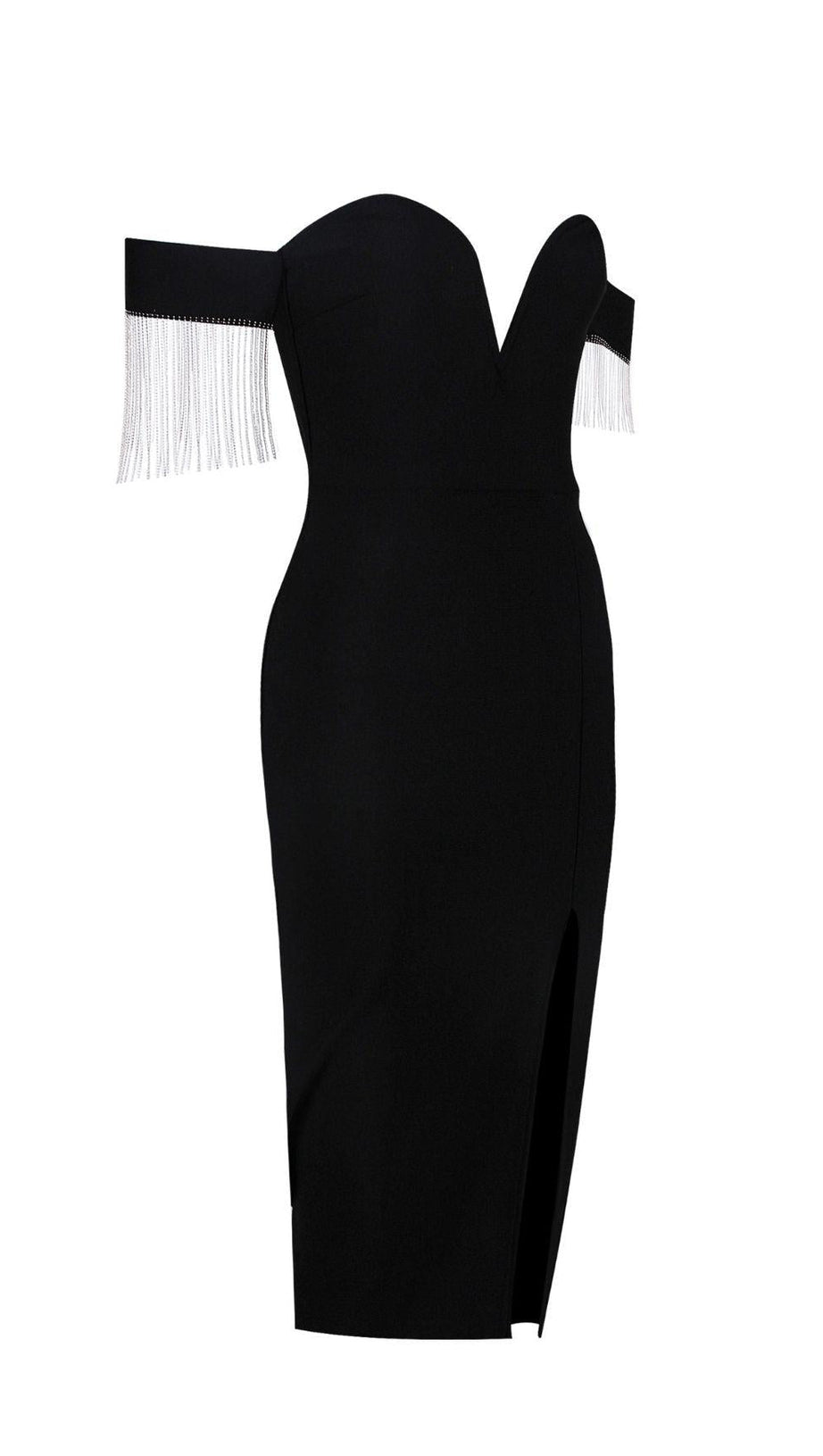 ABITO BENDAGGIO CON SPACCHI SENZA SPALLINE IN NERO