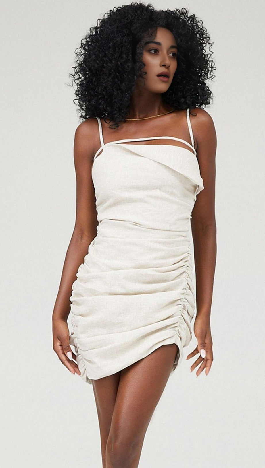 IVORY STRAPPY LAPELS MINI DRESS