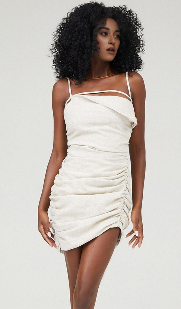 IVORY STRAPPY LAPELS MINI DRESS