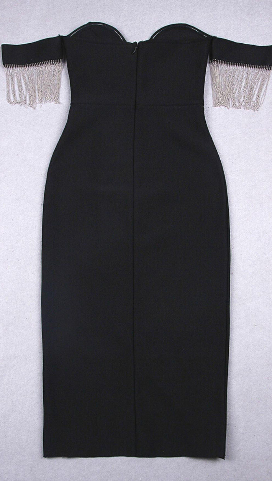 ABITO BENDAGGIO CON SPACCHI SENZA SPALLINE IN NERO