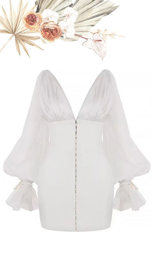 AIIZIE IVORY SATIN FLARED SLEEVE MINI DRESS - product image