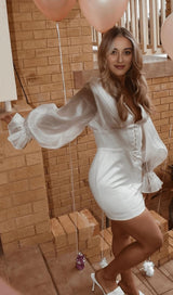 IVORY SATIN FLARED SLEEVE MINI DRESS